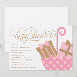 roze paraplu   Baby shower uitnodigen Kaart