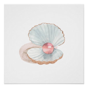 Roze parel in het Poster van de Waterverf van Shel Perfect Poster