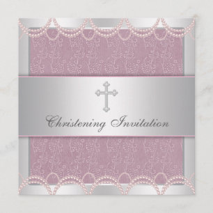 Roze Parel Kruis Baby Meisje Doop Christening Kaart