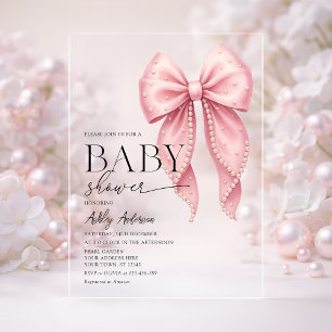 Roze Parel Lint Meisje Baby Shower Acryl Uitnodigingen