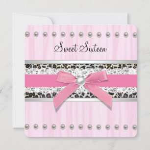 Roze Parel Luipaard Sweet 16 Feest Kaart