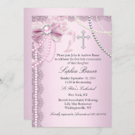 Roze  Parelboeg Eerste Heilige Communie Kaart