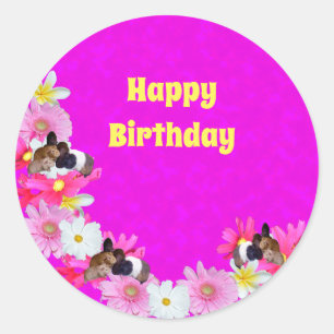Roze parelhoenders en bloemen, ronde Stickers