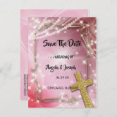 Roze Parelkruis Save the Date Aankondigingskaart (Voorkant / Achterkant)