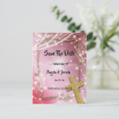 Roze Parelkruis Save the Date Aankondigingskaart (Staand voorkant)