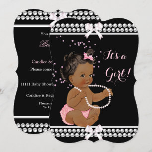 Roze parels crées Baby shower Girl Black Ethnic Kaart
