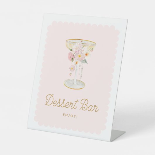 Roze Parels en Prosecco Dessert Bar Teken Reclamebord Met Voetstuk (Voorkant)