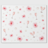 Roze Parels & Prosecco Bruidsfeest Bruiloftsgesche Cadeaupapier (Vlak)