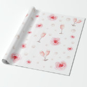 Roze Parels & Prosecco Bruidsfeest Bruiloftsgesche Cadeaupapier (Uitgerold)