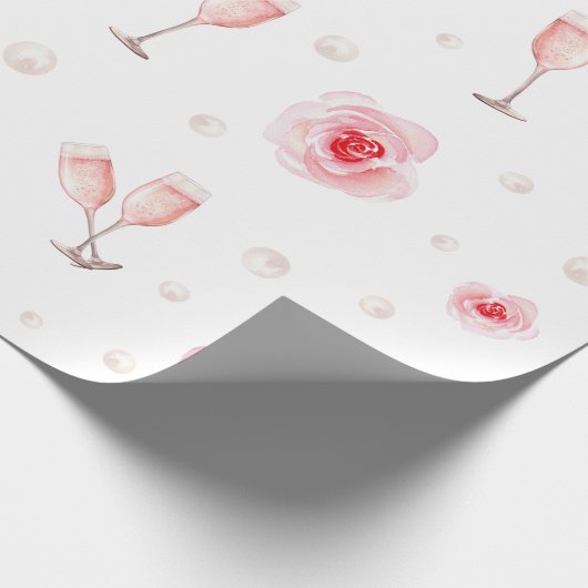 Roze Parels & Prosecco Bruidsfeest Bruiloftsgesche Cadeaupapier (Hoek)
