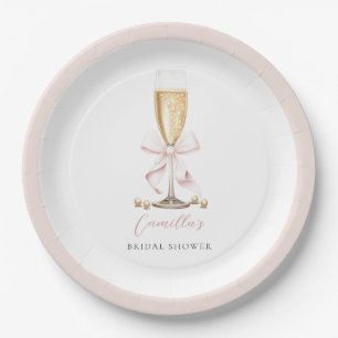 Roze Parels & Prosecco Strik Bridal Shower Papieren Bordje