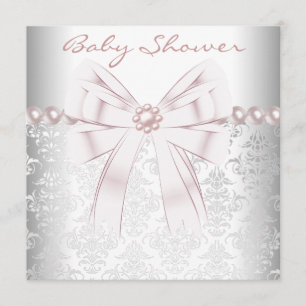Roze Parels Roze Damast Baby Meisje Douche Kaart