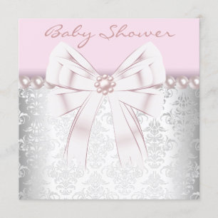 Roze Parels Roze Damast Baby Shower Kaart