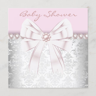 Roze Parels Roze Damast Baby Shower Kaart