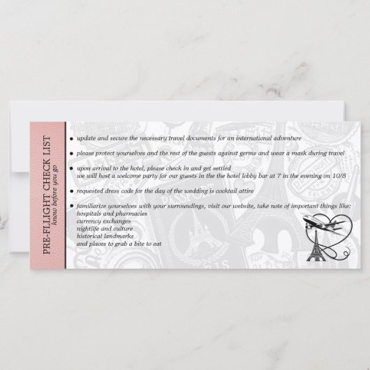 Roze Parijs bruiloft instapkaart uitnodiging (Achterkant)