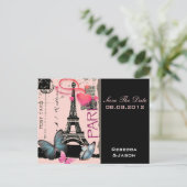 roze parijs eiffel tower - bestemming bruiloft aankondigingskaart (Staand voorkant)
