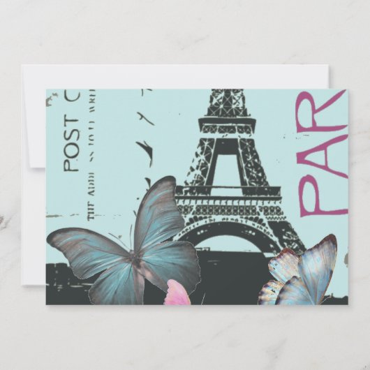 roze parijs eiffel tower - bestemming bruiloft kaart (Achterkant)