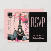 roze parijs eiffel tower - bestemming bruiloft uitnodiging briefkaart (Voorkant / Achterkant)