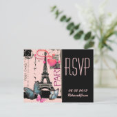 roze parijs eiffel tower - bestemming bruiloft uitnodiging briefkaart (Staand voorkant)