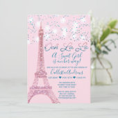 Roze Parijs Eiffeltoren glitterlichten Baby shower Kaart (Staand voorkant)