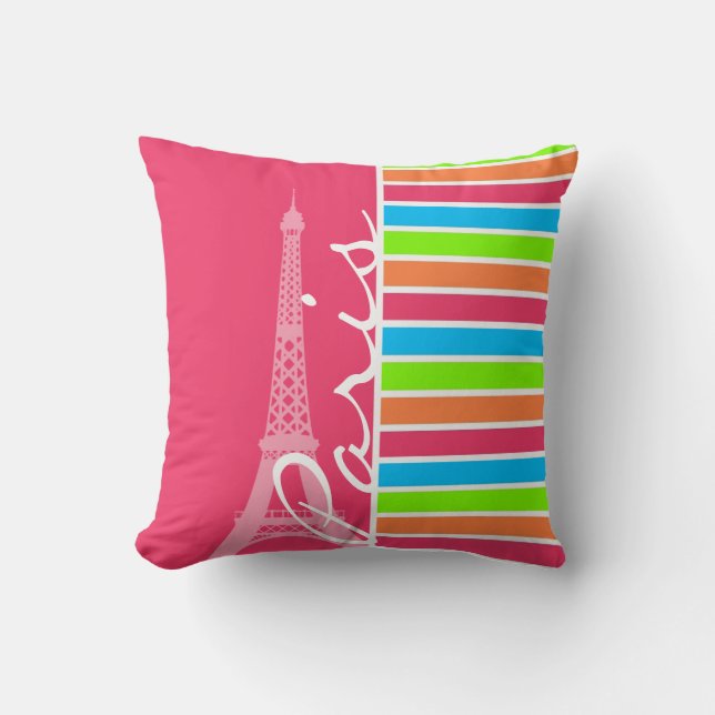 Roze Parijs; Retro Neon Rainbow Kussen (Voorkant)
