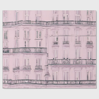 Roze Parijse Appartement Gevel Patroon | Inpakpapi Cadeaupapier