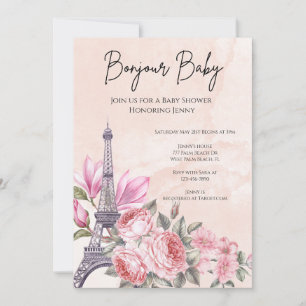 Roze Parijse Franse Eiffeltoren Baby shower Kaart