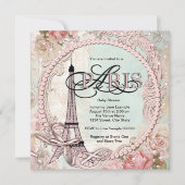  roze Paris Baby Shower Uitnodigingen (Voorkant)