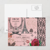 Roze Paris Collage Briefkaart (Voorkant / Achterkant)