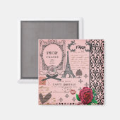 Roze Paris Collage Magneet (Voorkant / Achterkant)