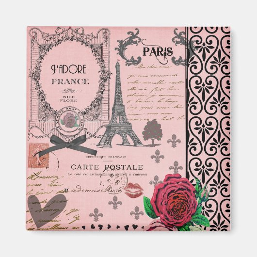 Roze Paris Collage Magneet (Voorkant)