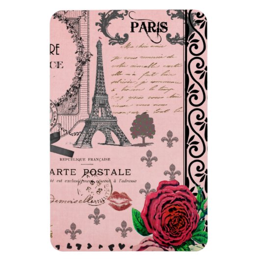 Roze Paris Collage Magneet (Verticaal)