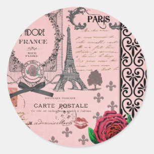 Roze Paris Collage Ronde Sticker