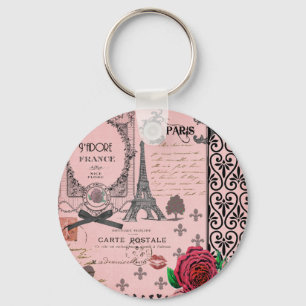 Roze Paris Collage Sleutelhanger