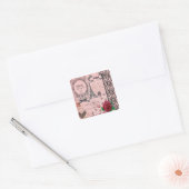  Roze Paris Collage Vierkante Sticker (Envelop)