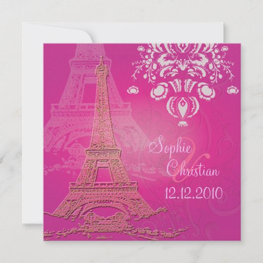 Roze Paris Eiffel + swirls Wedding Invitting Kaart (Voorkant)