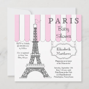 Roze Paris Eiffel Tower Baby shower Uitnodiging