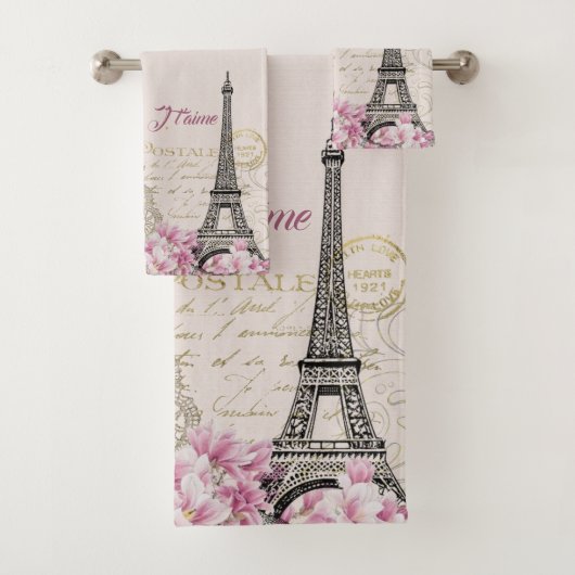 Roze Paris Eiffel Tower Romantic Collage Bad Handdoek (Insitu)