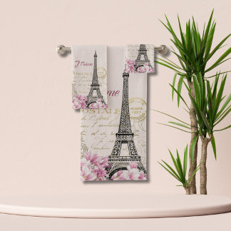 Roze Paris Eiffel Tower Romantic Collage Bad Handdoek