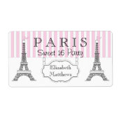 Roze Paris Eiffel Tower Sweet 16 Name Etiket (Voorkant)