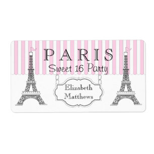 Roze Paris Eiffel Tower Sweet 16 Name Etiket