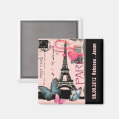 roze paris eiffeltoren destination wedding magneet (Voorkant / Achterkant)