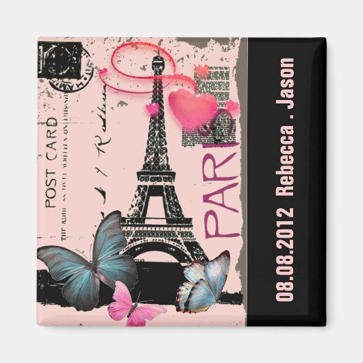 roze paris eiffeltoren destination wedding magneet (Voorkant)