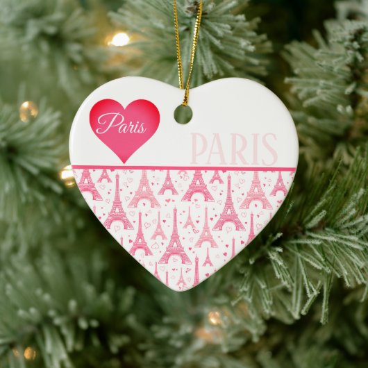 Roze Paris Heart Eiffel Tower Pattern Chic Keramisch Ornament (Boom)