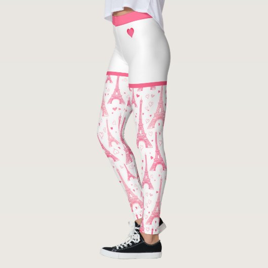 Roze Paris Heart Eiffel Tower Pattern Chic Leggings (Links)