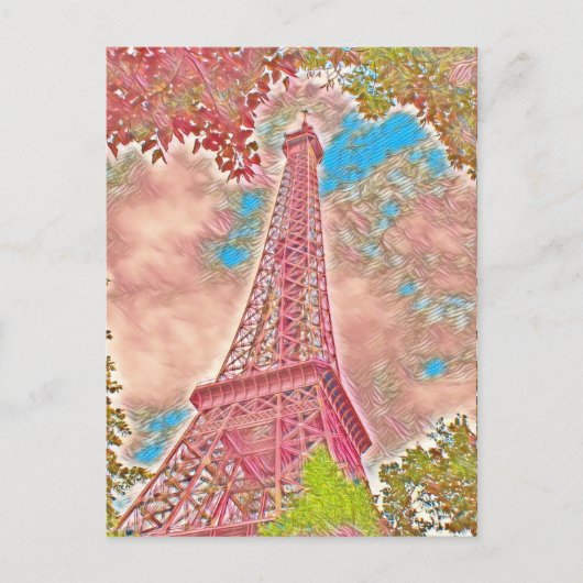 Roze Paris Impressionist Eiffel Tower Briefkaart (Voorkant)