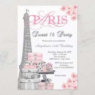 Roze Paris Sweet 16 Feest Kaart