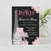 Roze Paris Sweet 16 Feest Kaart (Staand voorkant)