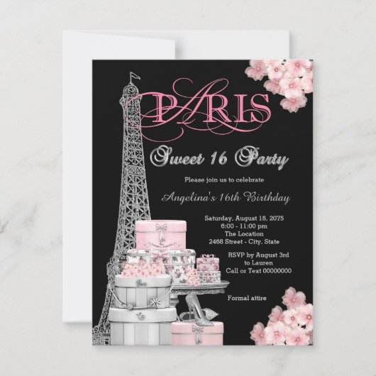 Roze Paris Sweet 16 Feest Kaart (Voorkant)