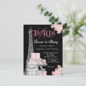 Roze Paris Sweet 16 Feest Kaart (Staand voorkant)